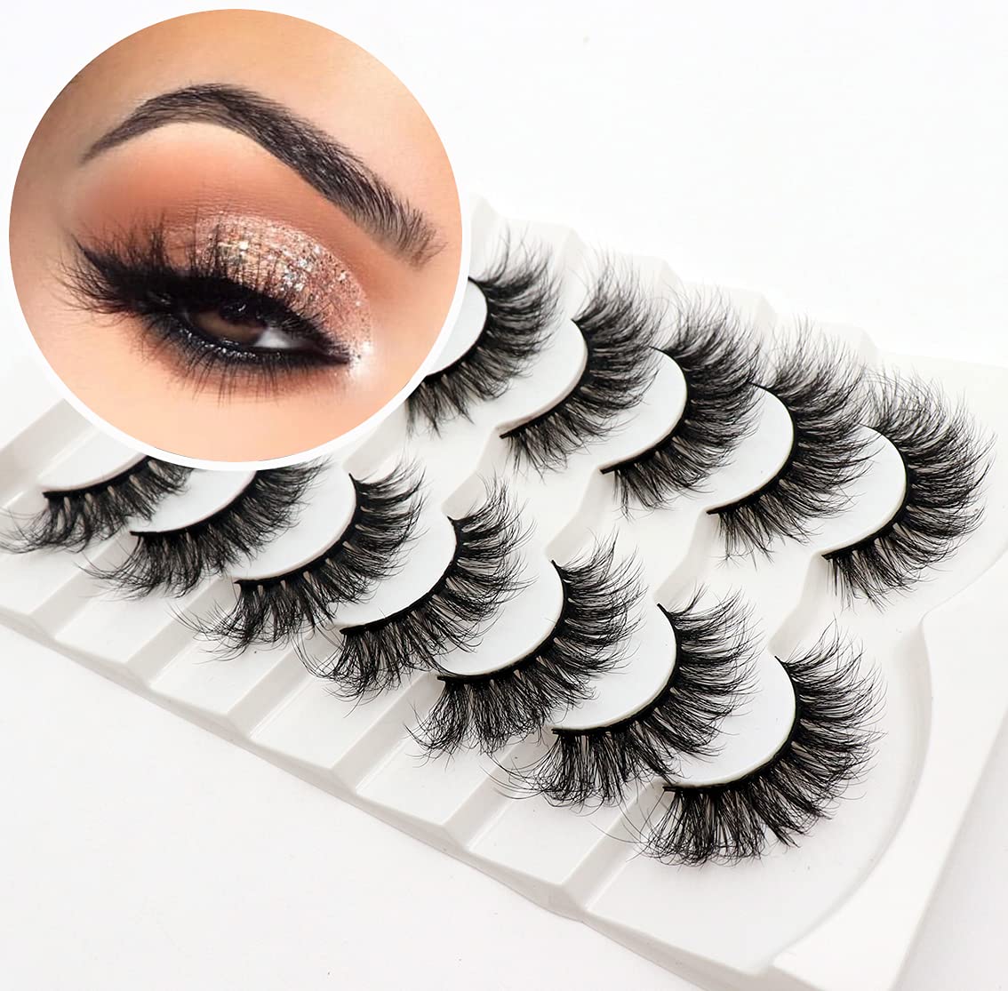 Veleasha False Eyelashes Wispy Faux Mink Lashes Fluffy Handmade Fake Eyelashes Natural Look 7 Pairs Pack Luxury Cat Eye Lashe